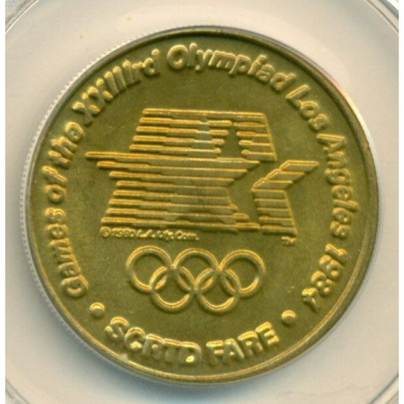1984 Los Angeles Olympics SCRTD Fare Team Handball Token MS65 ANACS - Picture 4 of 4